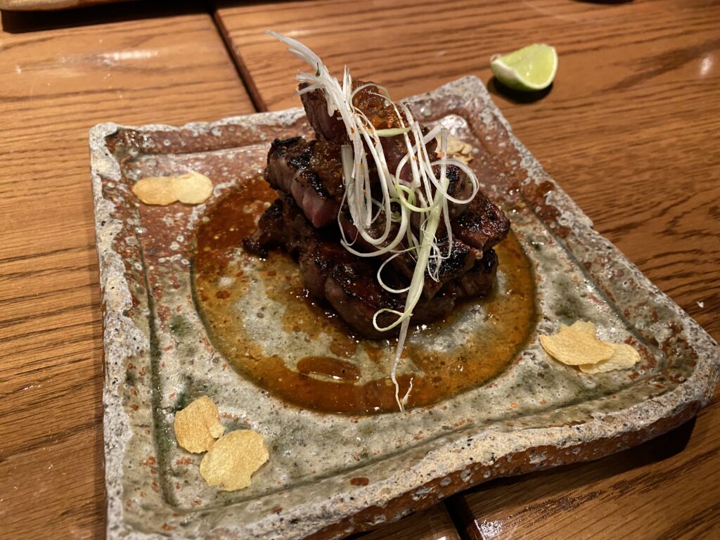 Wagyu steak on a square plate