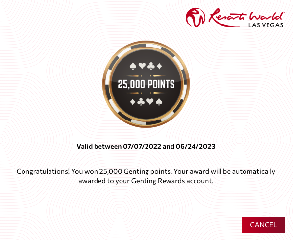 25000 Member Bonus badge for Genting Rewards members