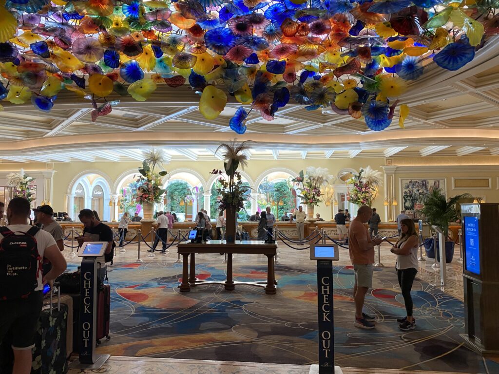 Chihuly artwork on the cieling of Bellagio lobby. 